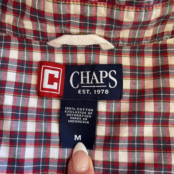 Chaps Red Navy Blue Plaid Flannel Cotton Button Down Unisex - Picture 4 of 10
